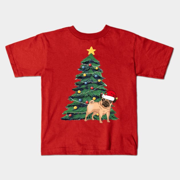 Cute Pug Christmas Tree Kids T-Shirt by epiclovedesigns